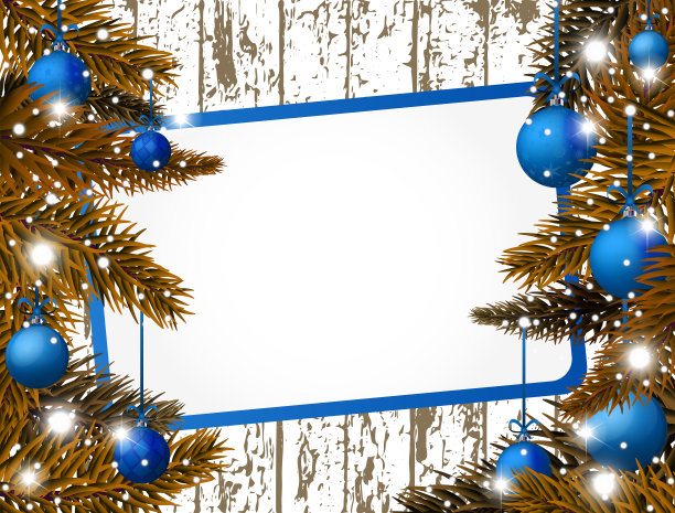 新年横幅上有蓝色的圣诞球。矢量图图片下载