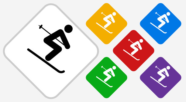 运动员滑雪下山颜色钻石矢量图标图片下载