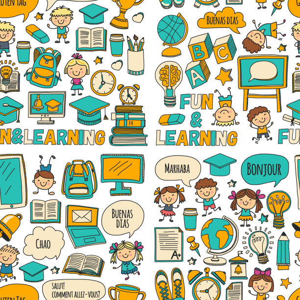 矢量涂鸦设置与儿童语言学校隔离在白色背景图片下载