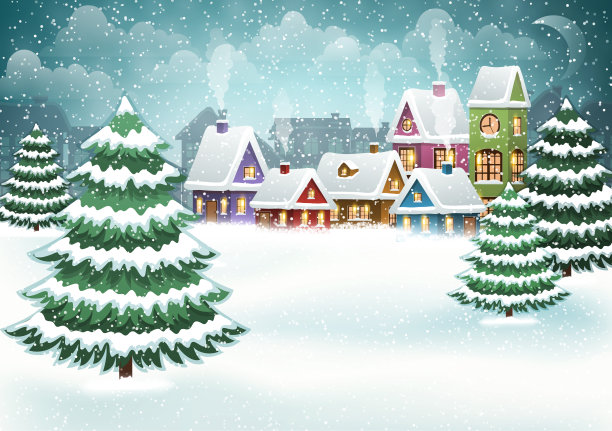 冬天的村庄在松林里图片下载