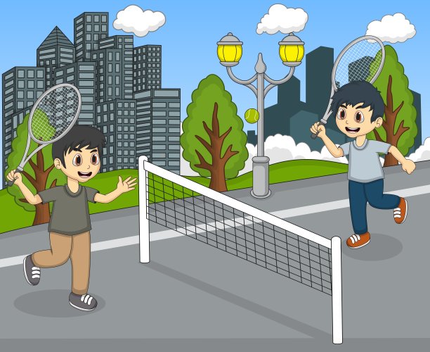 孩子们在公园里打羽毛球图片下载