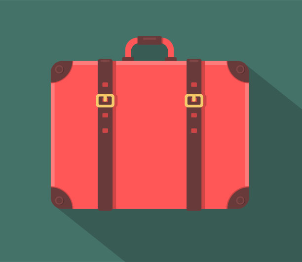 带皮带的红色古董手提箱。矢量图图片下载