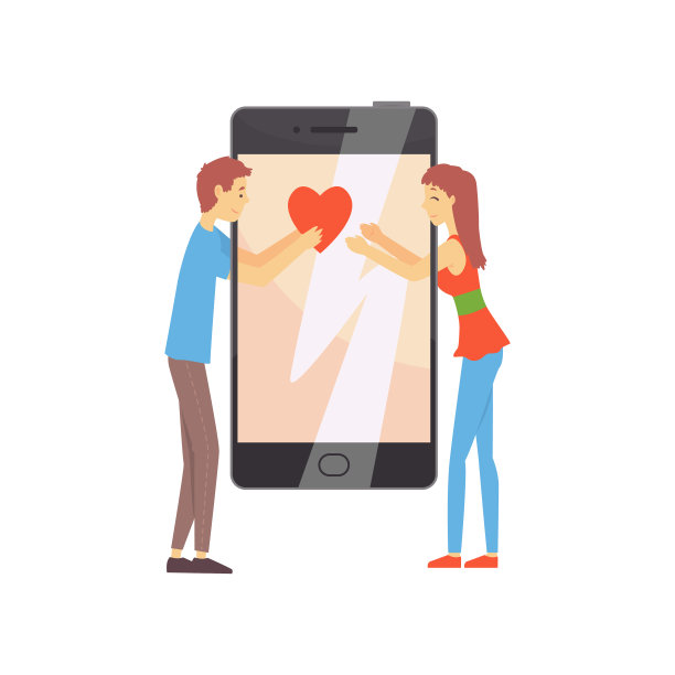 在线约会服务或手机应用程序的概念与智能手机和年轻的夫妇男孩把他的心给女孩。爱聊天。矢量图图片下载