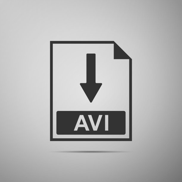 AVI文件图标，灰色背景上的AVI下载按钮，扁平设计矢量图图片下载