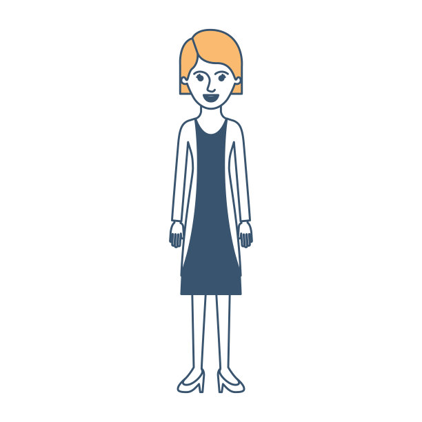 女人的整个身体与短上衣和夹克，裙子和高跟鞋与短发的颜色剖面剪影图片下载