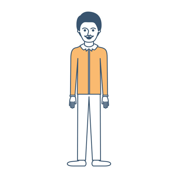 男人全身衬衫和裤子和鞋子与短头发和胡子在颜色部分剪影图片下载