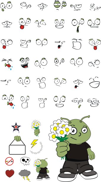 爱孩子绿色外星人卡通表情集图片下载