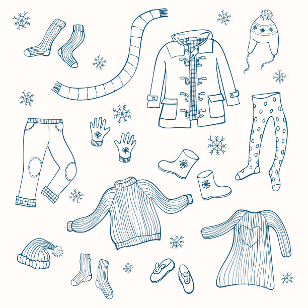 冬季服装向量插图。图片下载