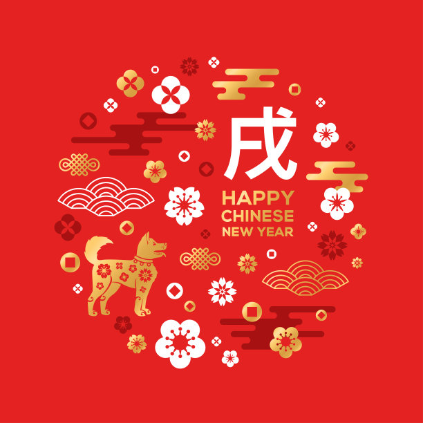 红色的生肖狗的中国新年卡片素材图片