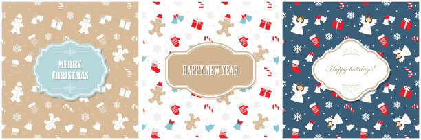 圣诞和新年贺卡模板集。具有无缝模式的框架可以在不同的变体中使用。用于印刷和网页。图片下载