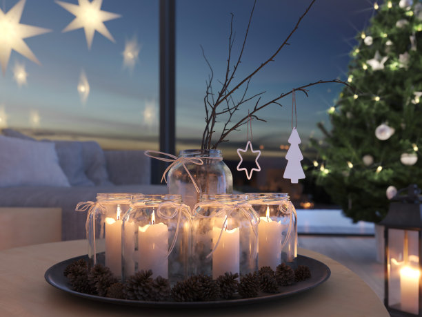 现代公寓节日装饰家居3D渲染图片下载