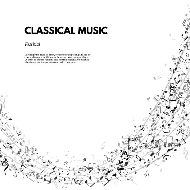 古典音乐节海报或横幅模板。矢量古典音乐节上的五线谱背景文字。图片下载