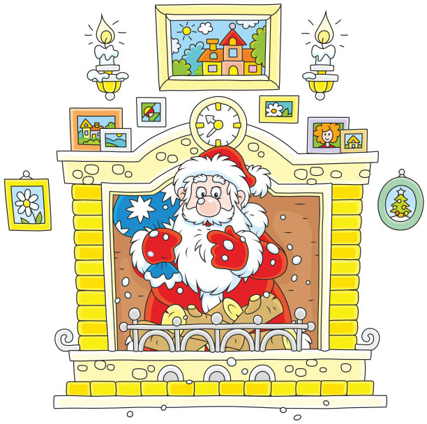 圣诞老人从烟囱下来图片下载