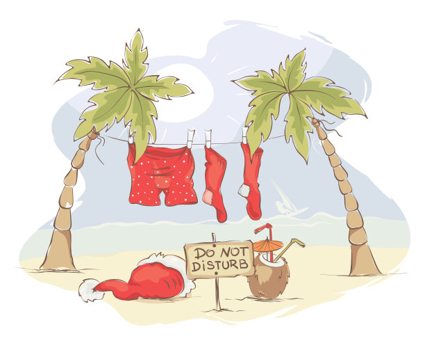 圣诞老人海滩度假图片下载