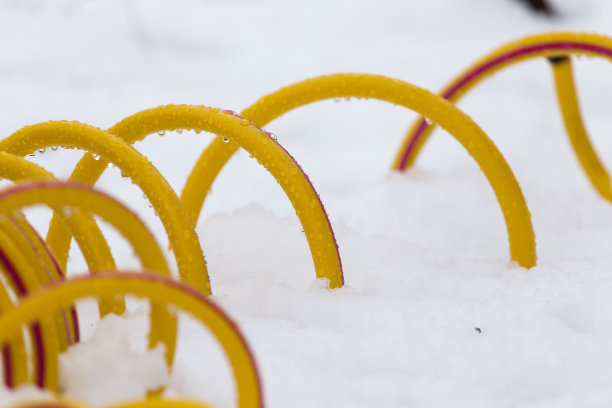 黄色的软管在雪地里图片下载