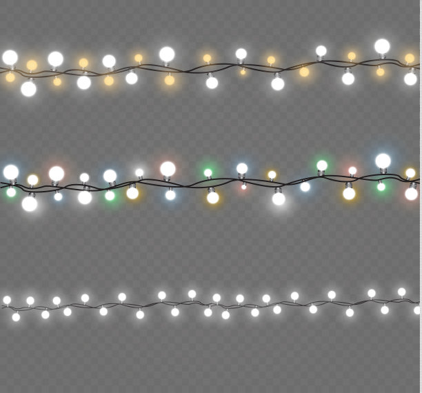 圣诞灯孤立在透明的背景。圣诞节的花环。矢量图图片下载