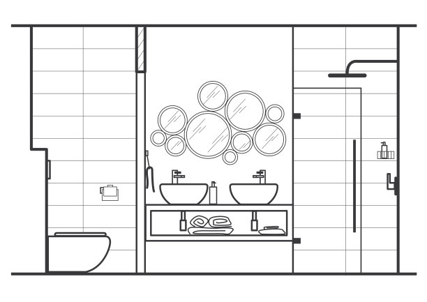 建筑草图浴室内部正面视图图片下载