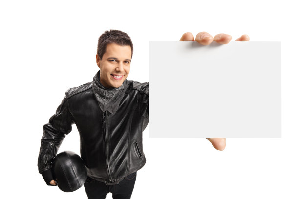 摩托车手显示一张空白卡片图片下载