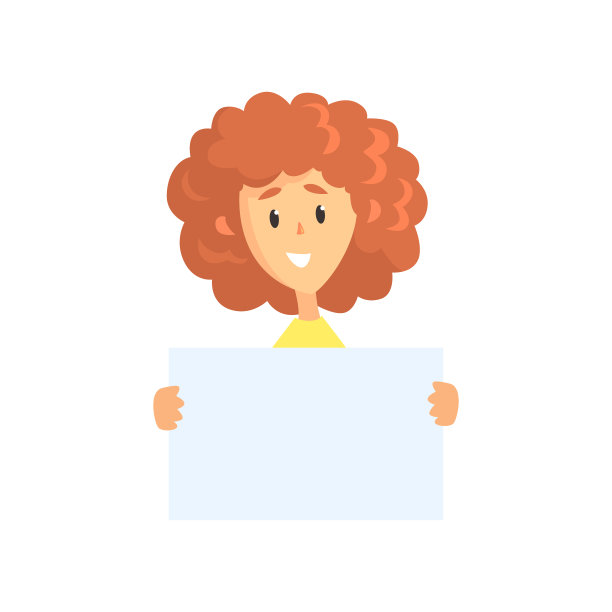 年轻的卷发女人拿着一张空白的纸。有趣的女性角色。有复制空间的海报。卡通矢量孤立在白色。网页推广的平面设计图片下载