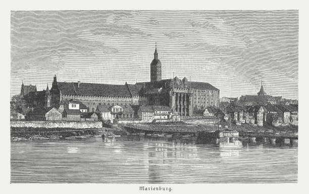 波兰马尔堡城堡(世界遗产)，木刻，1884年出版图片下载