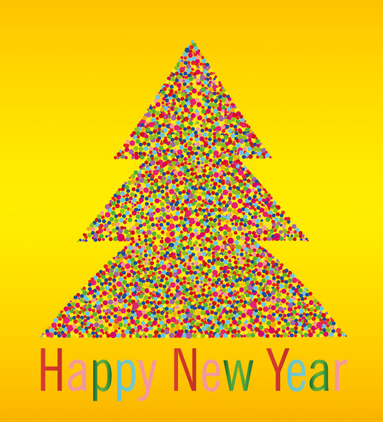 圣诞树形状的彩色彩虹纸屑矢量素材。新年贺卡或邀请函，含文本或广告预留空间图片下载