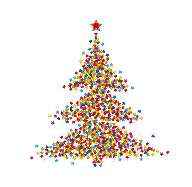 五彩纸屑圣诞树，圣诞新年冬季概念贺卡矢量素材图片下载