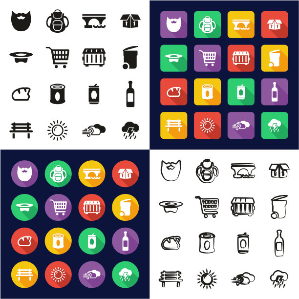 无家可归者黑白扁平设计手绘图标集图片下载