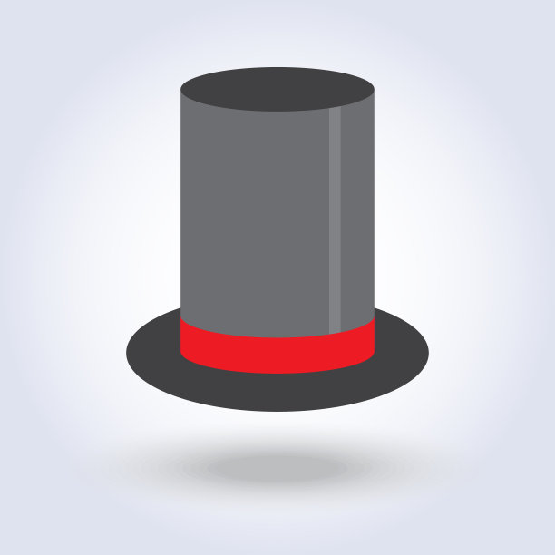 黑色圆柱形大礼帽配红色丝带，平顶风格图片下载