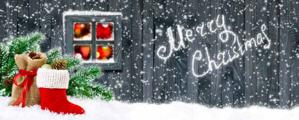 圣诞窗和圣诞老人的靴子图片下载