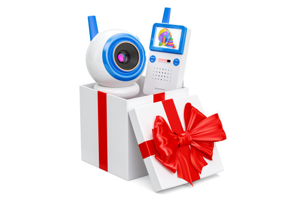 婴儿摄像头和音频婴儿监视器，3D渲染隔离在白色背景图片下载