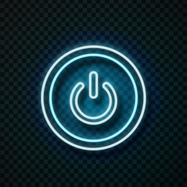 矢量现实隔离霓虹灯电源按钮技术装饰和覆盖在透明的背景。素材图片