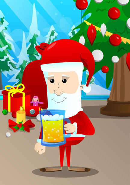 圣诞老人拿着一杯啤酒。图片下载