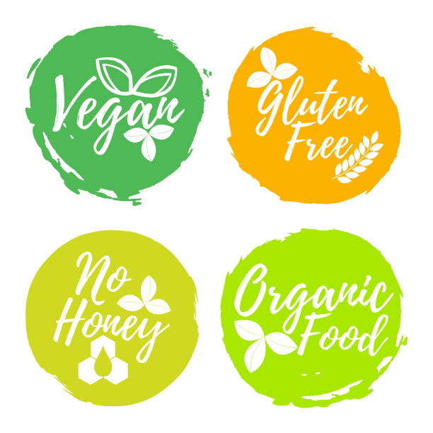 一套健康及有机食品标签。字体刷。食物不耐受标志和徽章。矢量图的图标图片下载