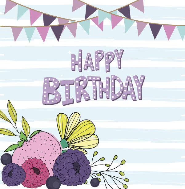 生日贺卡和浆果。可编辑的矢量图图片下载