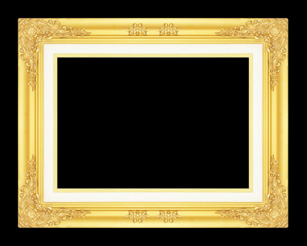 金色相框孤立在黑色背景。图片下载