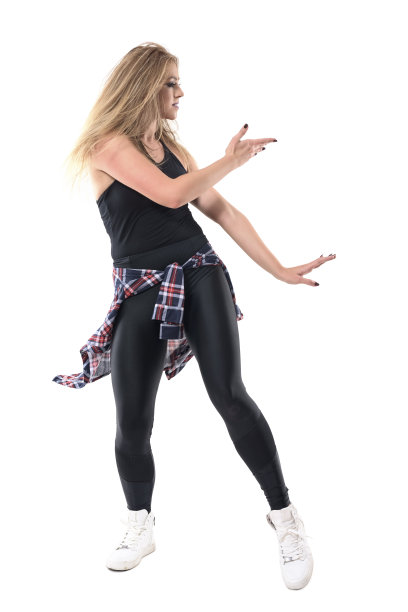 现代舞女舞者表演动作爵士舞健美操的侧面图。图片下载