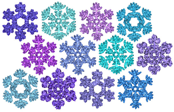 一组不同的雪花在白色的背景。图片下载