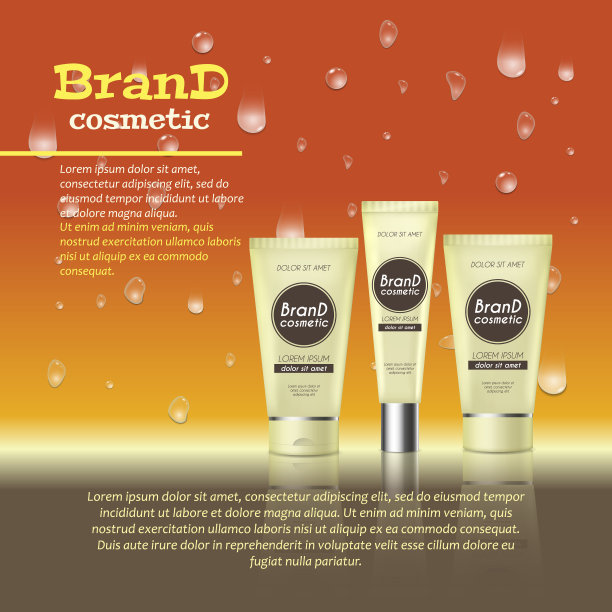3D逼真的化妆品瓶广告模板。化妆品品牌广告概念设计，以水泡和水滴为背景图片下载