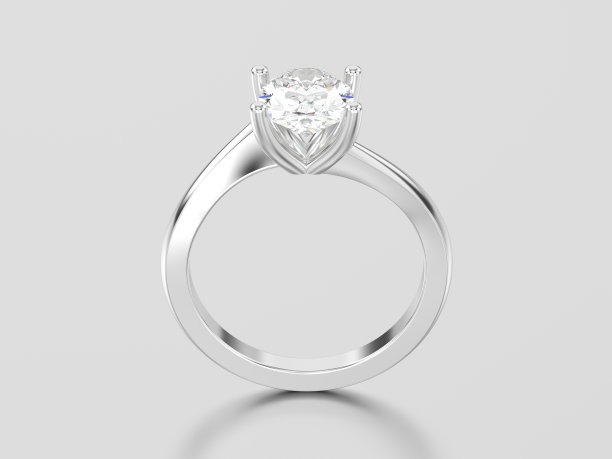 3D插图白色黄金或银色订婚幻觉扭曲戒指与钻石图片下载