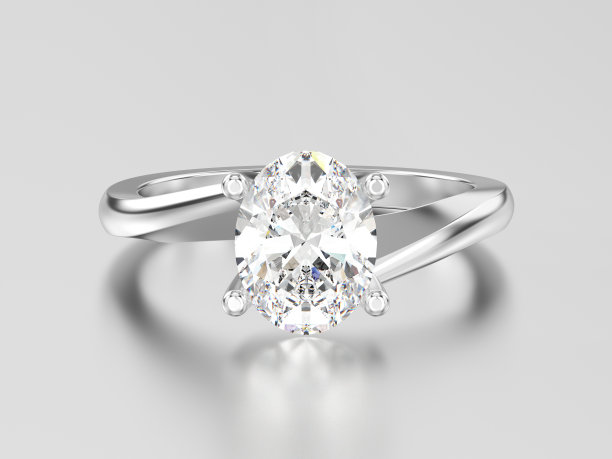 3D插图白色黄金或银色订婚幻觉扭曲戒指与钻石图片下载