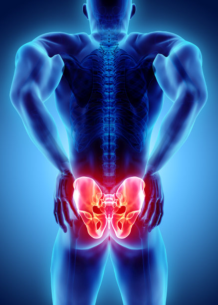 髋部疼痛的骨骼x光，3D插图。图片下载