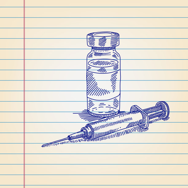 小瓶和注射器画在横格纸上图片下载