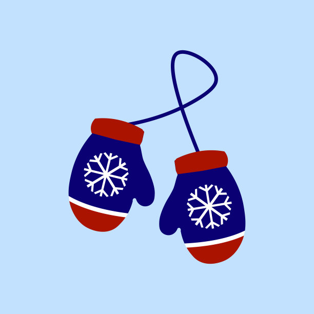矢量插图对针织圣诞手套在浅蓝色的背景。连指手套图标。戴手套的圣诞贺卡图片下载