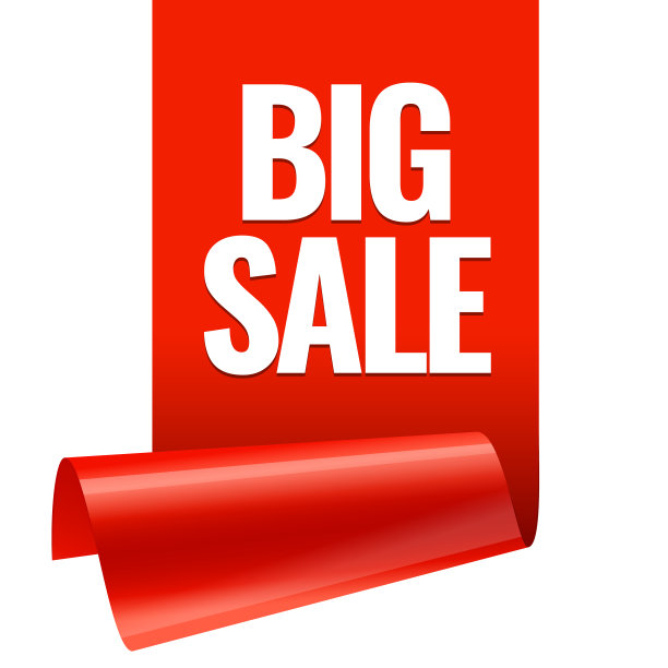 销售旗帜。现实的红色光泽纸丝带图片下载