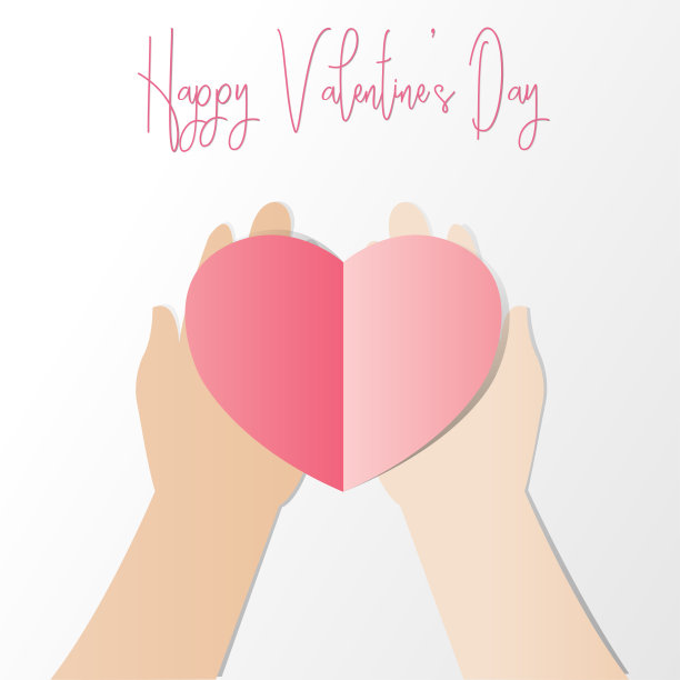 手握空白的红心，用情人节快乐的文字来给某人一个甜蜜的爱情和浪漫的概念，剪纸风格。图片下载
