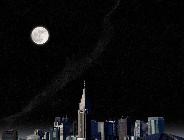 满月升起在东京新宿的天际图片下载