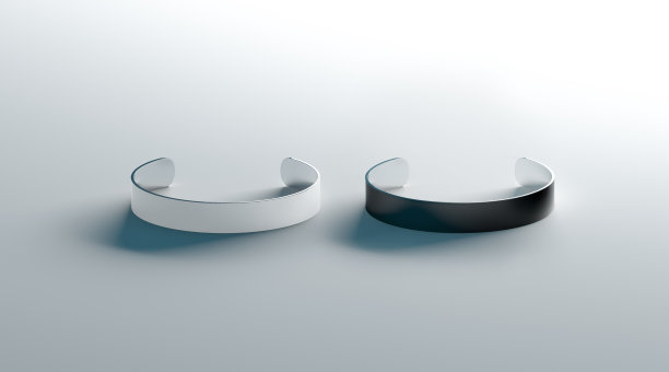 空白黑色和白色袖口手镯模型，正面侧视图图片下载