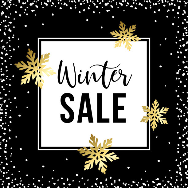 冬季销售海报模板与白色和金色的雪花，矢量插图背景图片下载