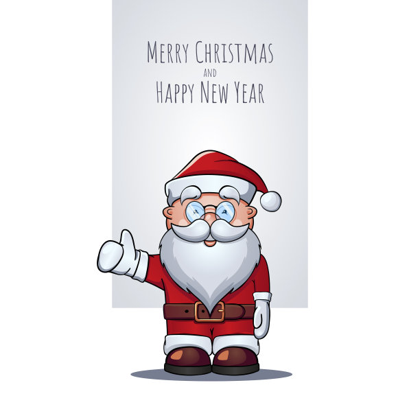 向量圣诞老人肖像作为圣诞贺卡与祝贺。新年祝福语横幅。卡通人物或吉祥物。小胡子，胡子，帽子，皮带，西装，皮草。图片下载