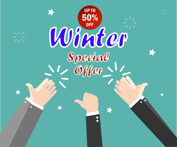 冬季销售。特别优惠。圣诞节和新年冬季大减价。绿色背景。手的姿势。矢量插图。图片下载
